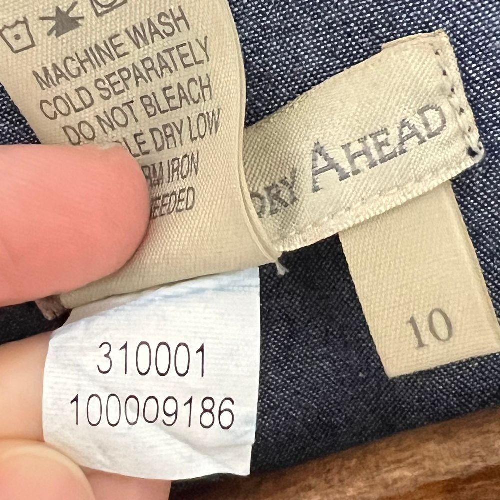 The Territory Ahead 10 Shirt Dress Chambray Vintage Ruffle Front Button Western - Picture 12 of 13